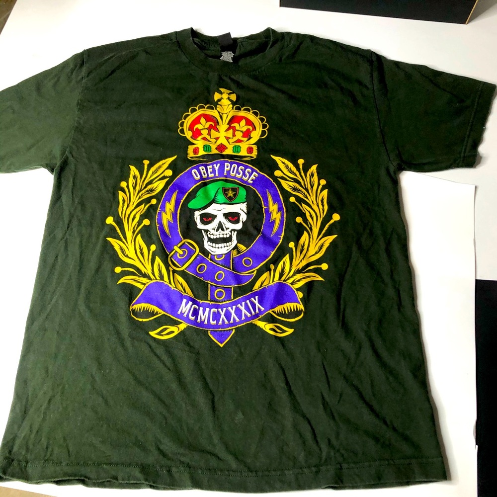 Obey Green Mens Large Sized Skull Tee Shirt